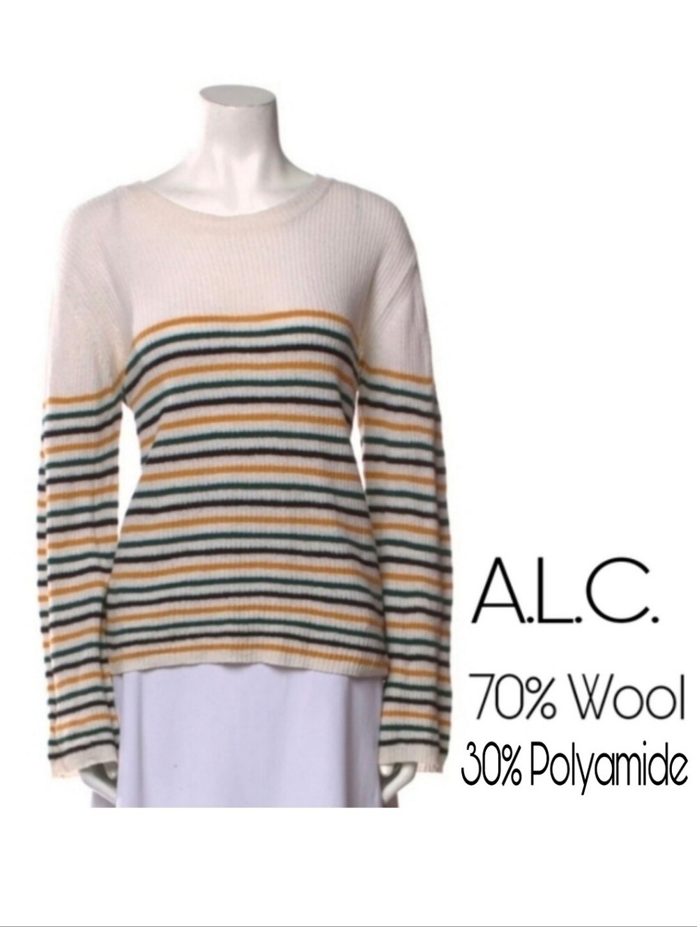 A.L.C. Multicolor Striped Crew Wool Blend Neck Sweater EXCELLENT S
